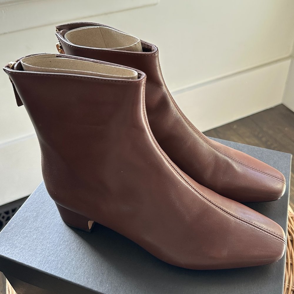 J.Crew Roxie Back-Zip Leather Ankle Boots - Rich Hickory